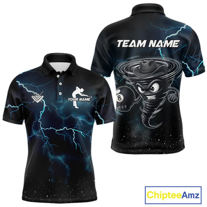 Blue Funny Tornado 8 Ball Pool Billiard Shirt For Men Custom Thunder Lightning Billiard Team Jersey TDM5396