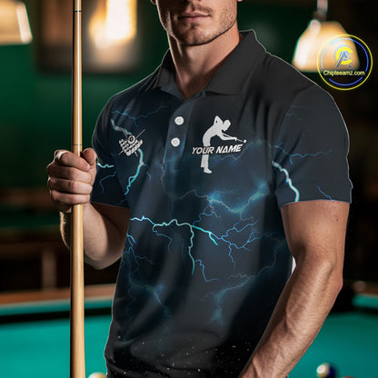 Blue Funny Tornado 8 Ball Pool Billiard Shirt For Men Custom Thunder Lightning Billiard Team Jersey TDM5396