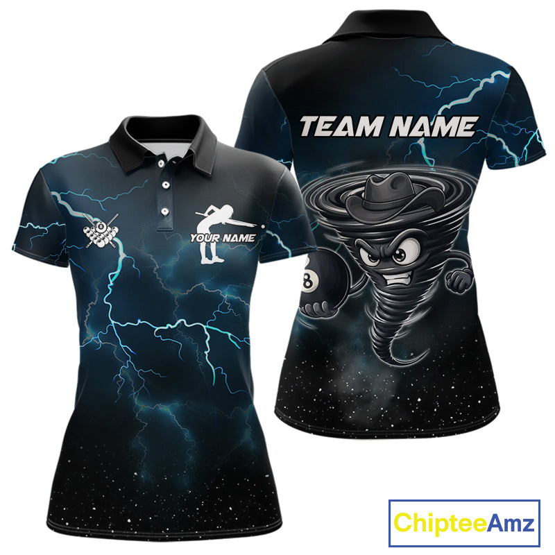 Blue Funny Tornado 8 Ball Pool Billiard Shirt For Women Custom Thunder Lightning Billiard Team Jersey TDM5396