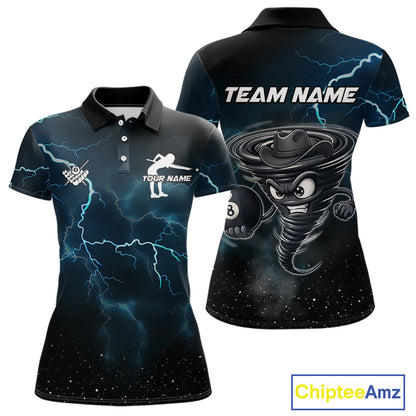 Blue Funny Tornado 8 Ball Pool Billiard Shirt For Women Custom Thunder Lightning Billiard Team Jersey TDM5396