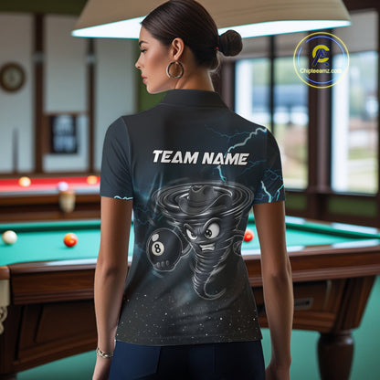 Blue Funny Tornado 8 Ball Pool Billiard Shirt For Women Custom Thunder Lightning Billiard Team Jersey TDM5396