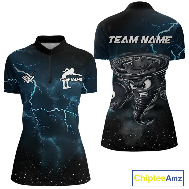 Blue Funny Tornado 8 Ball Pool Billiard Shirt For Women Custom Thunder Lightning Billiard Team Jersey TDM5396