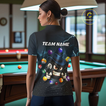 Blue Funny 8 Ball Pool Billiard Shirt For Women Custom Thunder Lightning Billiard Team Jersey TDM5397