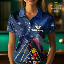 Load image into Gallery viewer, American Flag Blue Galaxy Billiard Shirt For Women Custom 8 Ball Pool Team Jersey Polo &amp; 1/4 Zip TDM5885