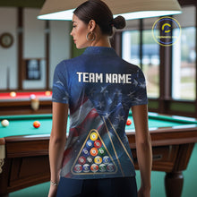 Load image into Gallery viewer, American Flag Blue Galaxy Billiard Shirt For Women Custom 8 Ball Pool Team Jersey Polo &amp; 1/4 Zip TDM5885
