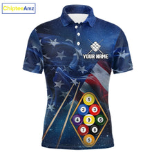 Load image into Gallery viewer, American Flag Blue Galaxy Billiard Shirt For Men Custom 9 Ball Pool Team Jersey Polo &amp; 1/4 Zip TDM5886