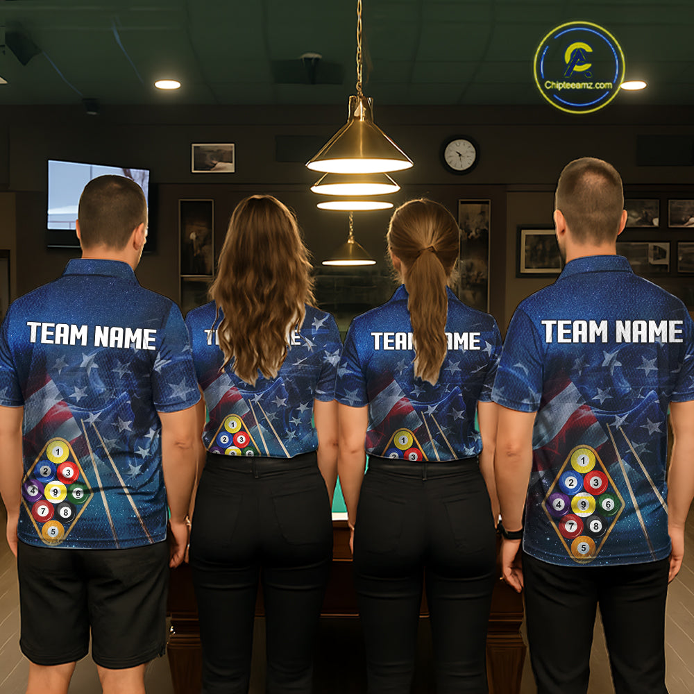 American Flag Blue Galaxy Billiard Shirt For Women Custom 9 Ball Pool Team Jersey Polo & 1/4 Zip TDM5886