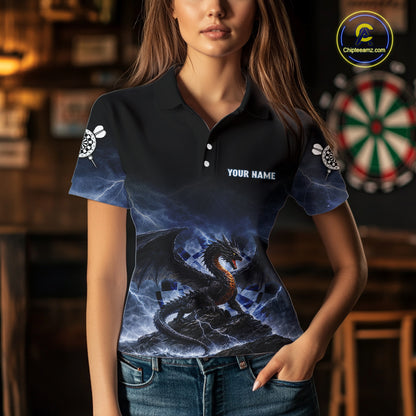 Lightning Dragon Darts Shirt With Pocket Option For Women, Dart Jersey |Blue TDM6029
