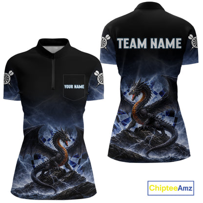 Lightning Dragon Darts Shirt With Pocket Option For Women, Dart Jersey |Blue TDM6029