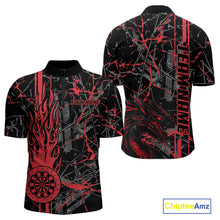 Load image into Gallery viewer, Red Grunge Dart Jerseys For Men, Fire Flame Dart Board Custom Name Dragon Darts League Shirts TDM3857
