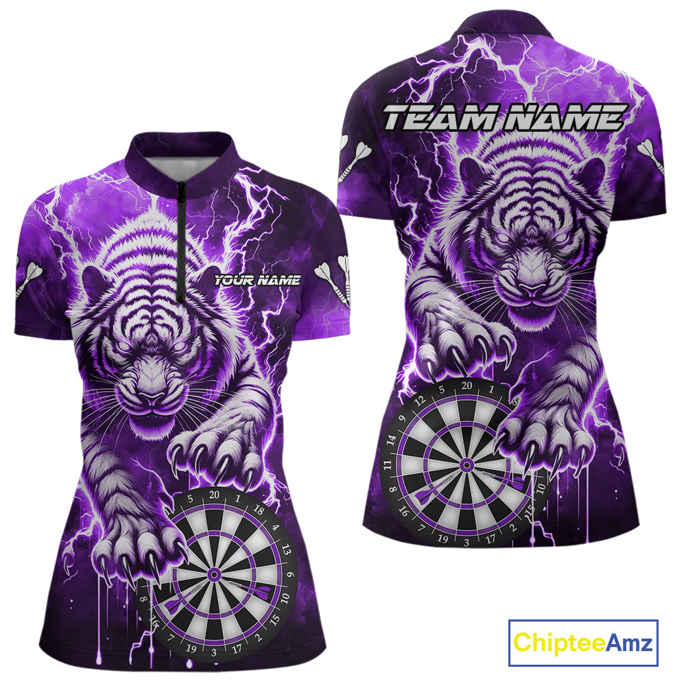 Personalized Thunder Lightning Tiger Dart Shirts For Women Custom 3D Dart League Team Jersey|Purple TDM3860