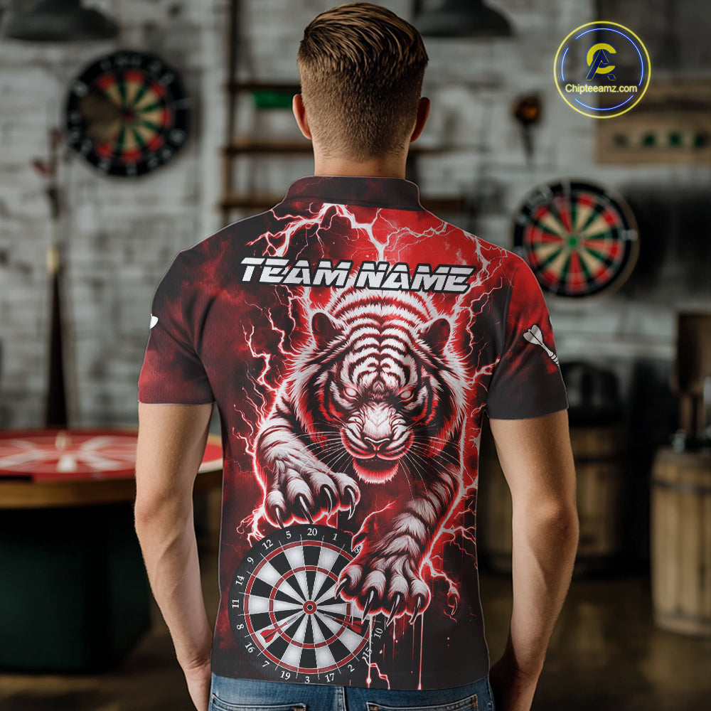 Personalized Thunder Lightning Tiger Dart Shirts For Men Custom 3D Dart League Team Jersey|Red TDM3861
