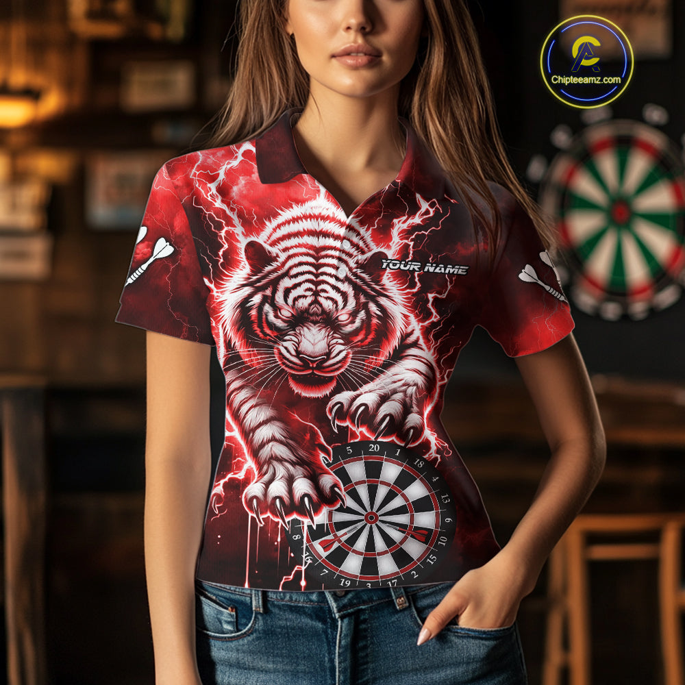 Personalized Thunder Lightning Tiger Dart Shirts For Women Custom 3D Dart League Team Jersey|Red TDM3861
