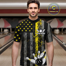 Load image into Gallery viewer, Yellow Grunge American Flag Patriotic Bowling Shirts For Men Custom Bowling Jersey Polo &amp; 1/4 Zip TDM6288