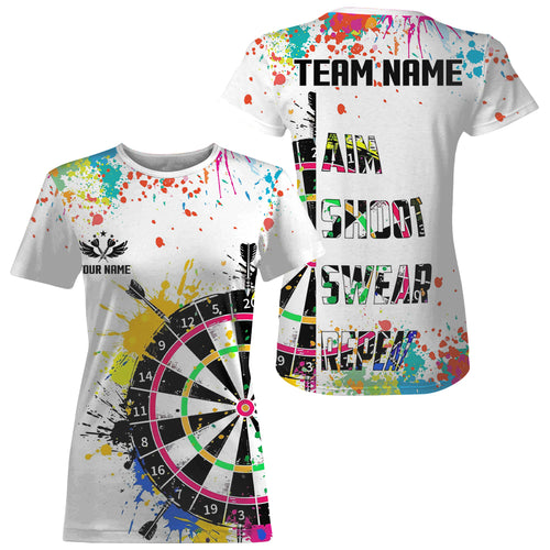 Funny Colorful Paint Aim Shoot Swear Repeat Darts T Shirts For Women Custom Darts Team Jersey |White TDM1585