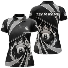Load image into Gallery viewer, Personalized Grey And Black 8 Ball Pool Fire Custom Billiard Shirt For Women, Billiard Apparel Jersey TDM1974