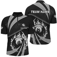 Load image into Gallery viewer, Personalized Grey And Black 8 Ball Pool Fire Custom Billiard Shirt For Men, Billiard Apparel Jersey TDM1974