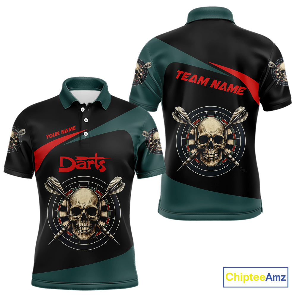 Grunge Skull And Dartboard Custom Polo Darts Shirt For Men - Darts Team Jersey NYN0700