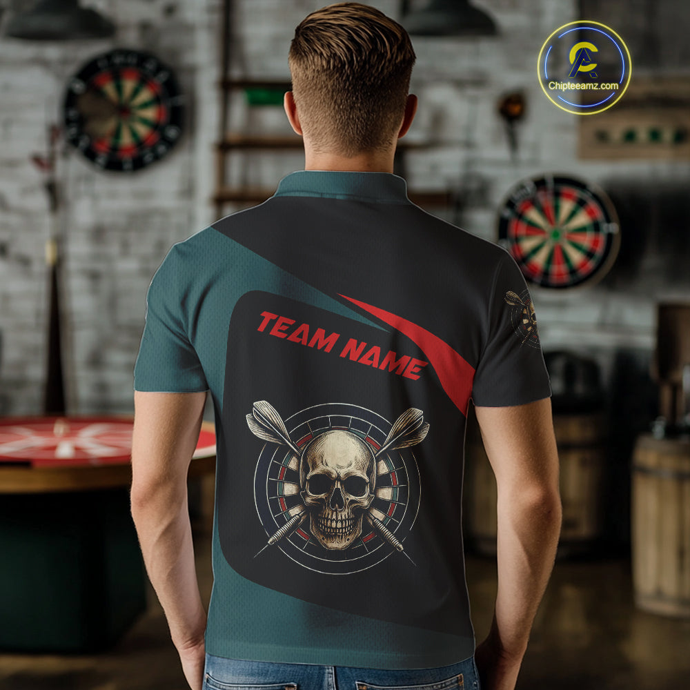 Grunge Skull And Dartboard Custom Polo Darts Shirt For Men - Darts Team Jersey NYN0700