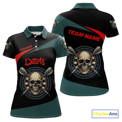 Grunge Skull And Dartboard Custom Polo Darts Shirt For Women - Darts Team Jersey NYN0700