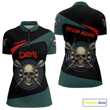 Load image into Gallery viewer, Grunge Skull And Dartboard Custom Quarter-zip Darts Shirt For Women - Darts Team Jersey NYN0700