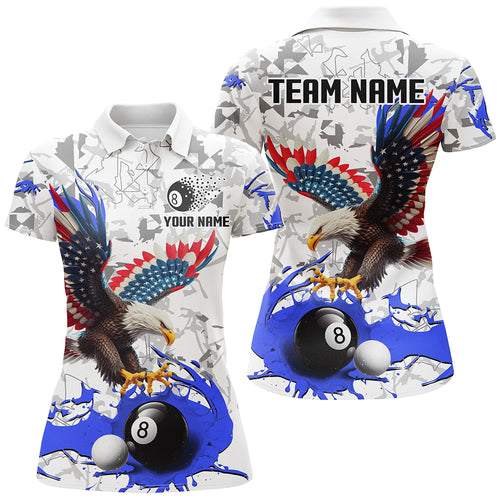 American Flag Eagle 8 Ball Pool Paint Splash Custom Billiard Shirts For Women, Billiard Jerseys |Blue TDM2181