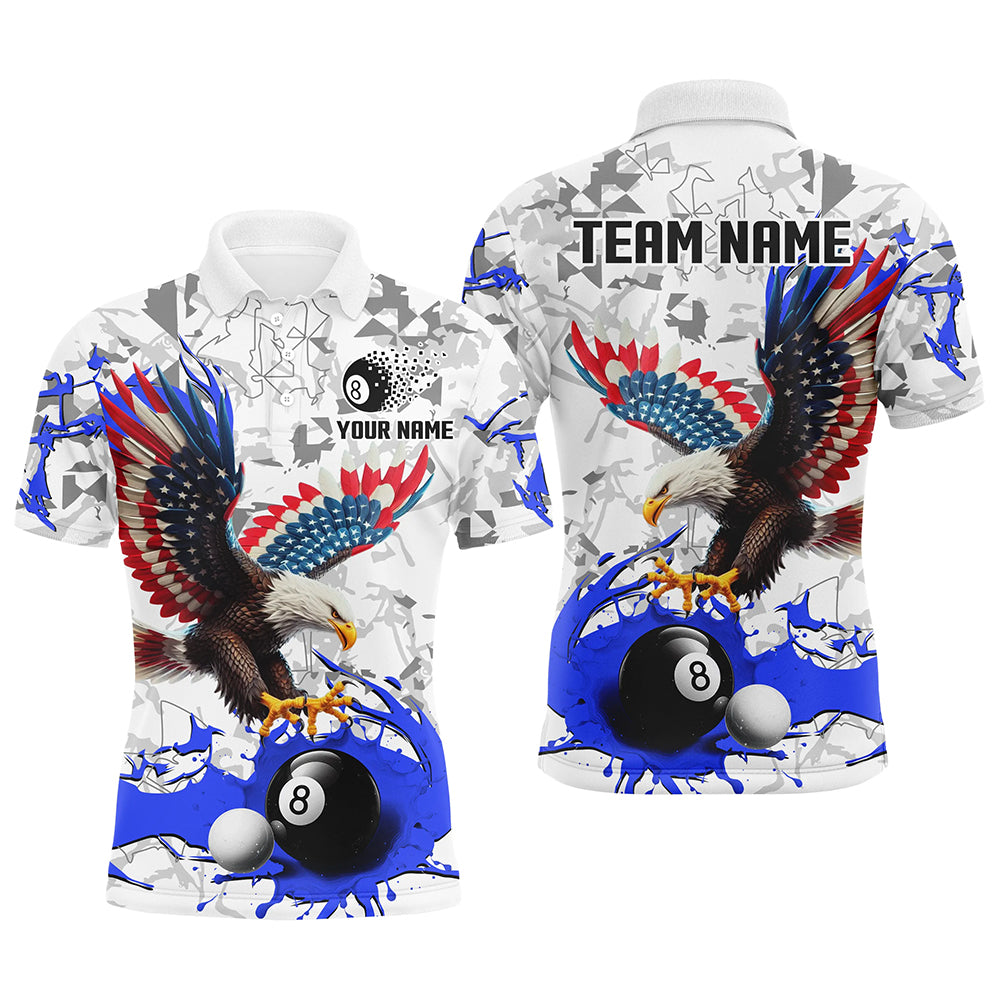 American Flag Eagle 8 Ball Pool Paint Splash Custom Billiard Shirts For Men, Billiard Jerseys |Blue TDM2181