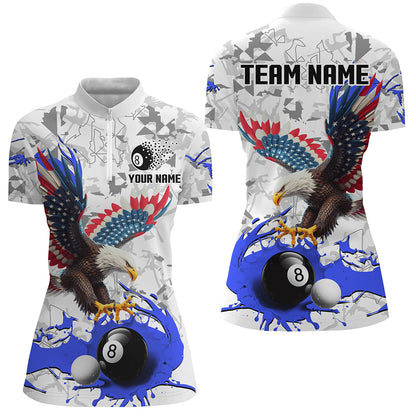 American Flag Eagle 8 Ball Pool Paint Splash Custom Billiard Shirts For Women, Billiard Jerseys |Blue TDM2181