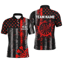 Load image into Gallery viewer, Custom Red Grunge US Flag Patriotic Darts Shirt For Men, Retro Darts Board Darts Team Jerseys TDM2183