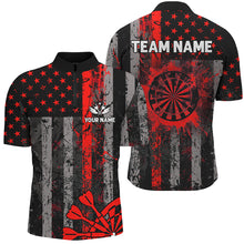 Load image into Gallery viewer, Custom Red Grunge US Flag Patriotic Darts Shirt For Men, Retro Darts Board Darts Team Jerseys TDM2183