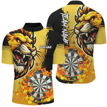 Load image into Gallery viewer, Yellow Funny Darts Flame Lion Custom Polo &amp; Quarter-Zip, Personalized Men Dart Shirts Dart Jerseys TDM2694