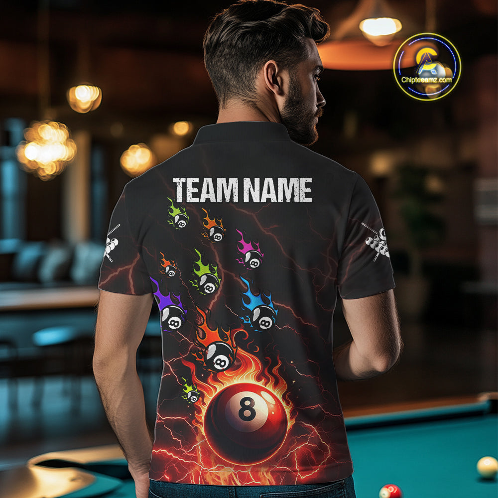 Personalized Funny Colorful Fire Flame 8 Ball Billiard Shirt For Men Custom Pool Team Jersey |Red TDM4966