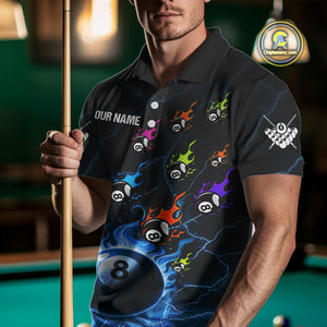 Personalized Funny Colorful Fire Flame 8 Ball Billiard Shirt For Men Custom Pool Team Jersey |Blue TDM4967