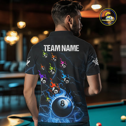 Personalized Funny Colorful Fire Flame 8 Ball Billiard Shirt For Men Custom Pool Team Jersey |Blue TDM4967