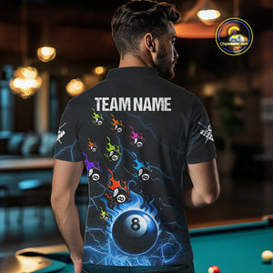 Personalized Funny Colorful Fire Flame 8 Ball Billiard Shirt For Men Custom Pool Team Jersey |Blue TDM4967