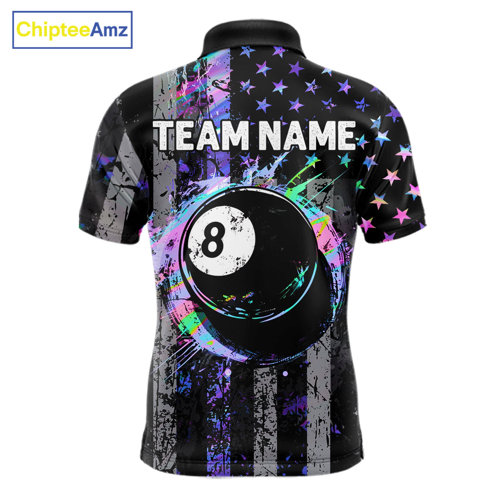 Custom Holographic Grunge US Flag Patriotic Billiard Shirt For Men Retro 8 Ball Pool Team Jersey TDM7810