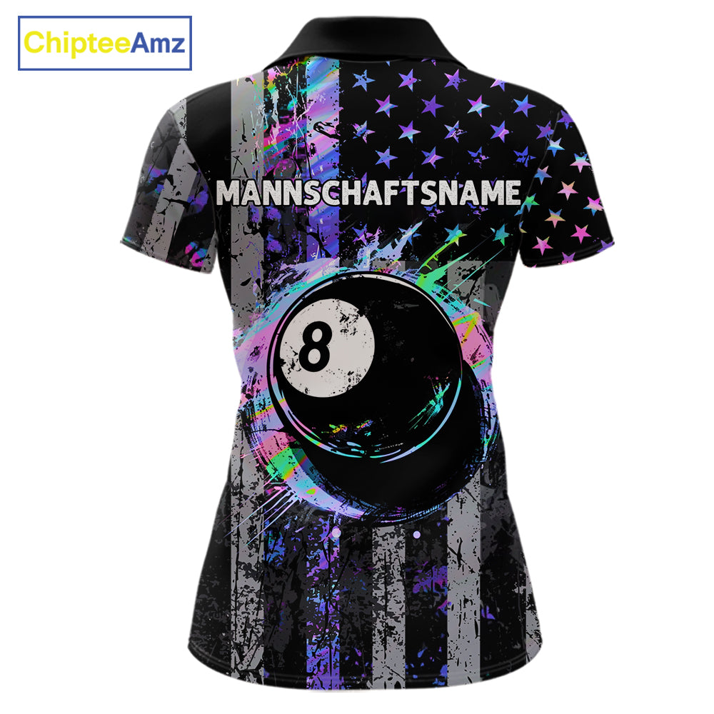 Custom Holographic Grunge US Flag Patriotic Billiard Shirt For Women Retro 8 Ball Pool Team Jersey TDM7810