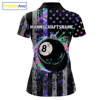 Custom Holographic Grunge US Flag Patriotic Billiard Shirt For Women Retro 8 Ball Pool Team Jersey TDM7810