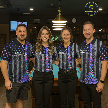Custom Holographic Grunge US Flag Patriotic Billiard Shirt For Men Retro 8 Ball Pool Team Jersey TDM7810