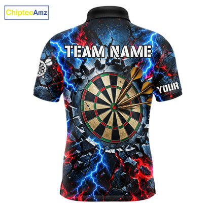 Lightning Blue And Red Custom Skull Darts Shirts For Men, Flame Darts Team Jersey Polo & 1/4 Zip TDM7814