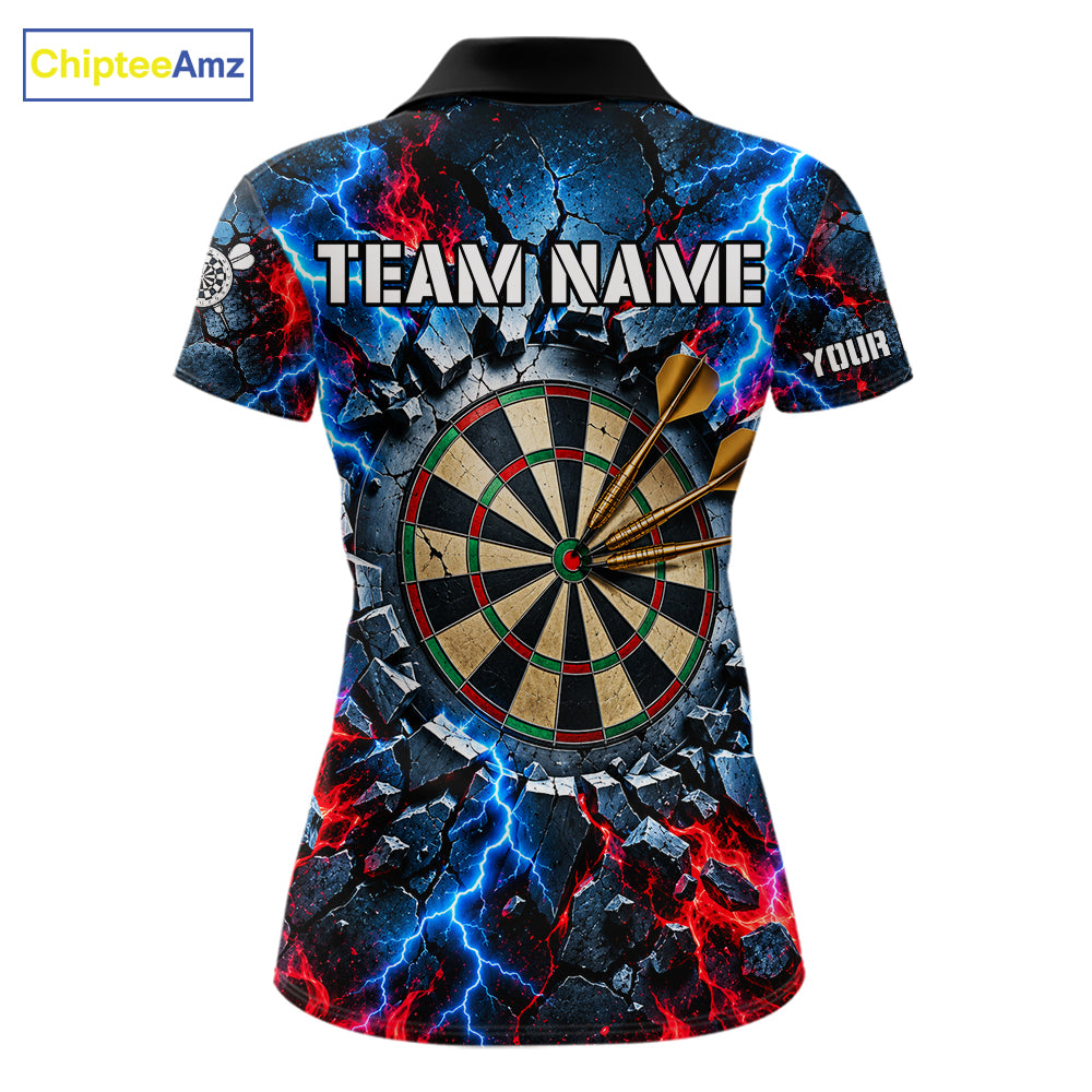 Lightning Blue And Red Custom Skull Darts Shirts For Women, Flame Darts Team Jersey Polo & 1/4 Zip TDM7814