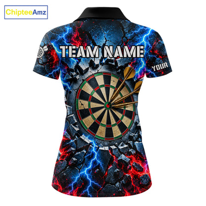 Lightning Blue And Red Custom Skull Darts Shirts For Women, Flame Darts Team Jersey Polo & 1/4 Zip TDM7814