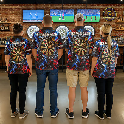 Lightning Blue And Red Custom Skull Darts Shirts For Men, Flame Darts Team Jersey Polo & 1/4 Zip TDM7814