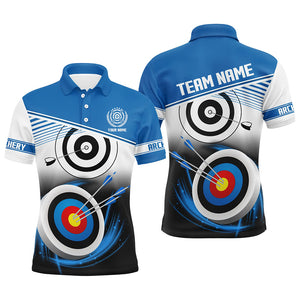 Personalized Name Archery Polo Shirts For Men Custom Blue Archery 3d Target Shirts, Archery Uniform TDM0529