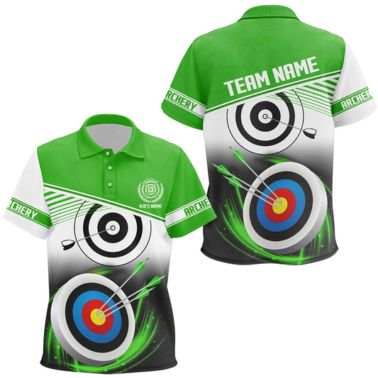 Personalized Name Archery Polo Shirts For Kid Custom Green Archery 3d Target Shirt, Archery Uniform TDM0530