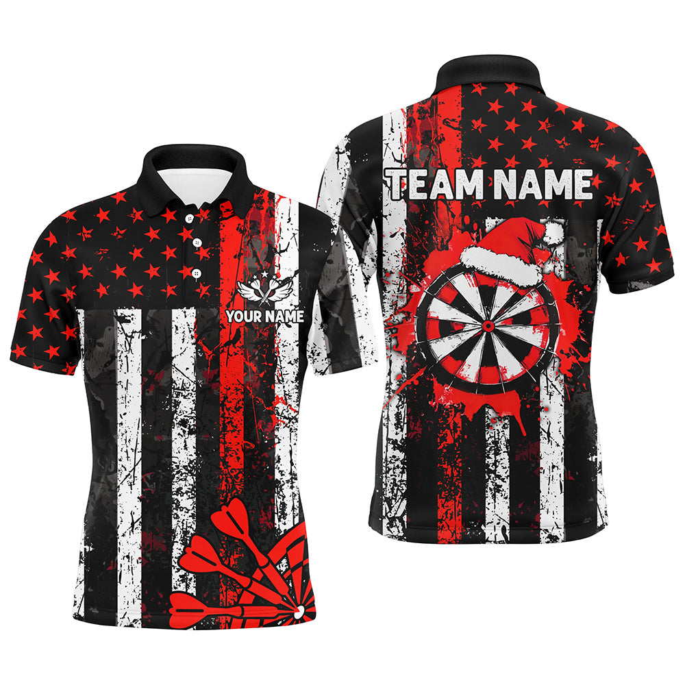 Custom White And Red Santa Christmas Grunge US Flag Men Dart Shirts Patriotic Xmas Dart Jerseys TDM2948