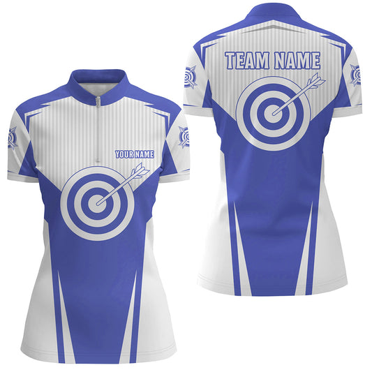 Blue Archery Jerseys Women Quarter-Zip Shirts Custom Team Name Archery Uniform Jerseys TDM0707