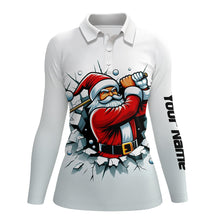 Load image into Gallery viewer, Funny White Crack Wall Women Golf Polo Shirts Custom Santa Playing Golf Outfit Christmas Golfing Gift TDM3177