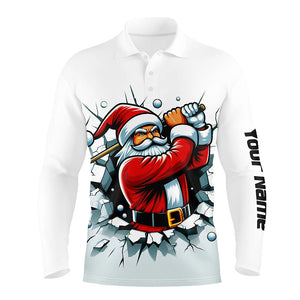 Funny White Crack Wall Men Golf Polo Shirts Custom Santa Playing Golf Outfit Christmas Golfing Gift TDM3177