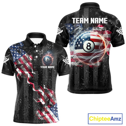 Custom US Flag Smoke 8 Ball Pool Billiard Shirt For Men, 3D Patriotic Billiard Team Jersey TDM5692